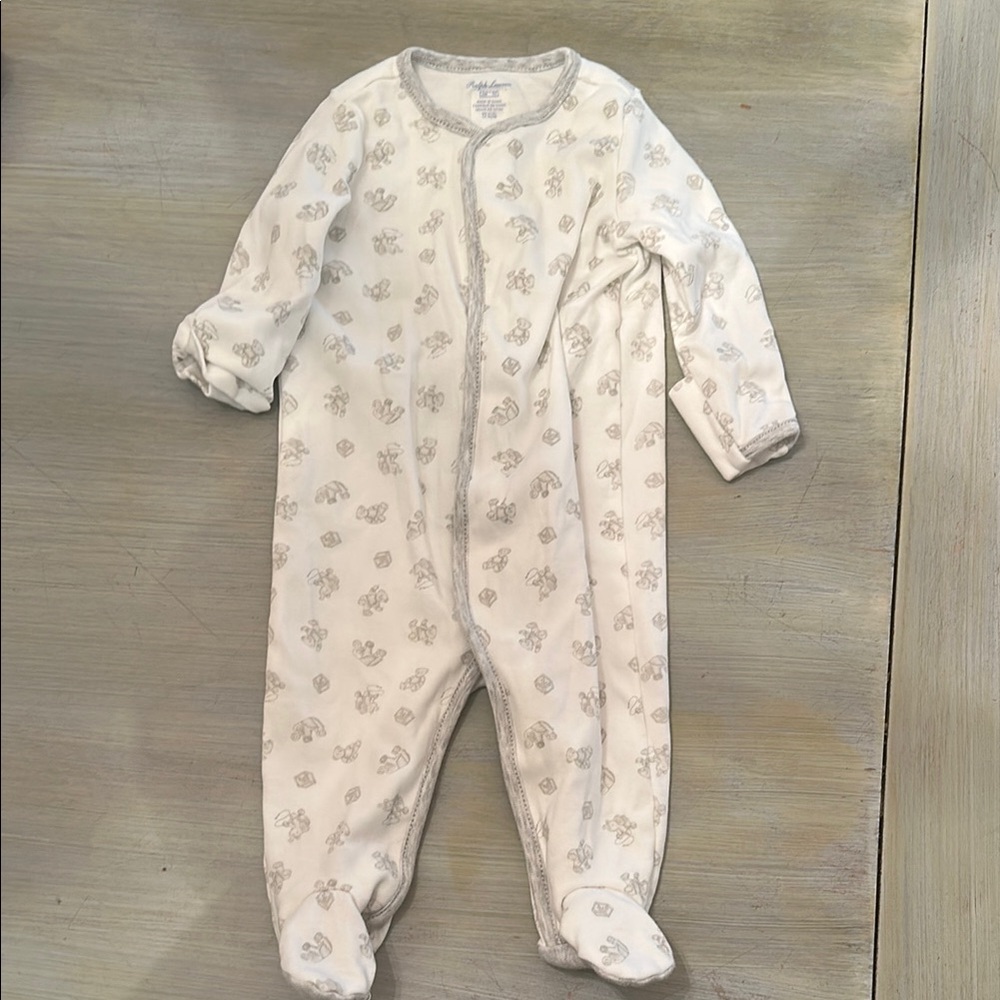 Ralph Lauren White and Gray Footies Soft Cozy One Pieces
